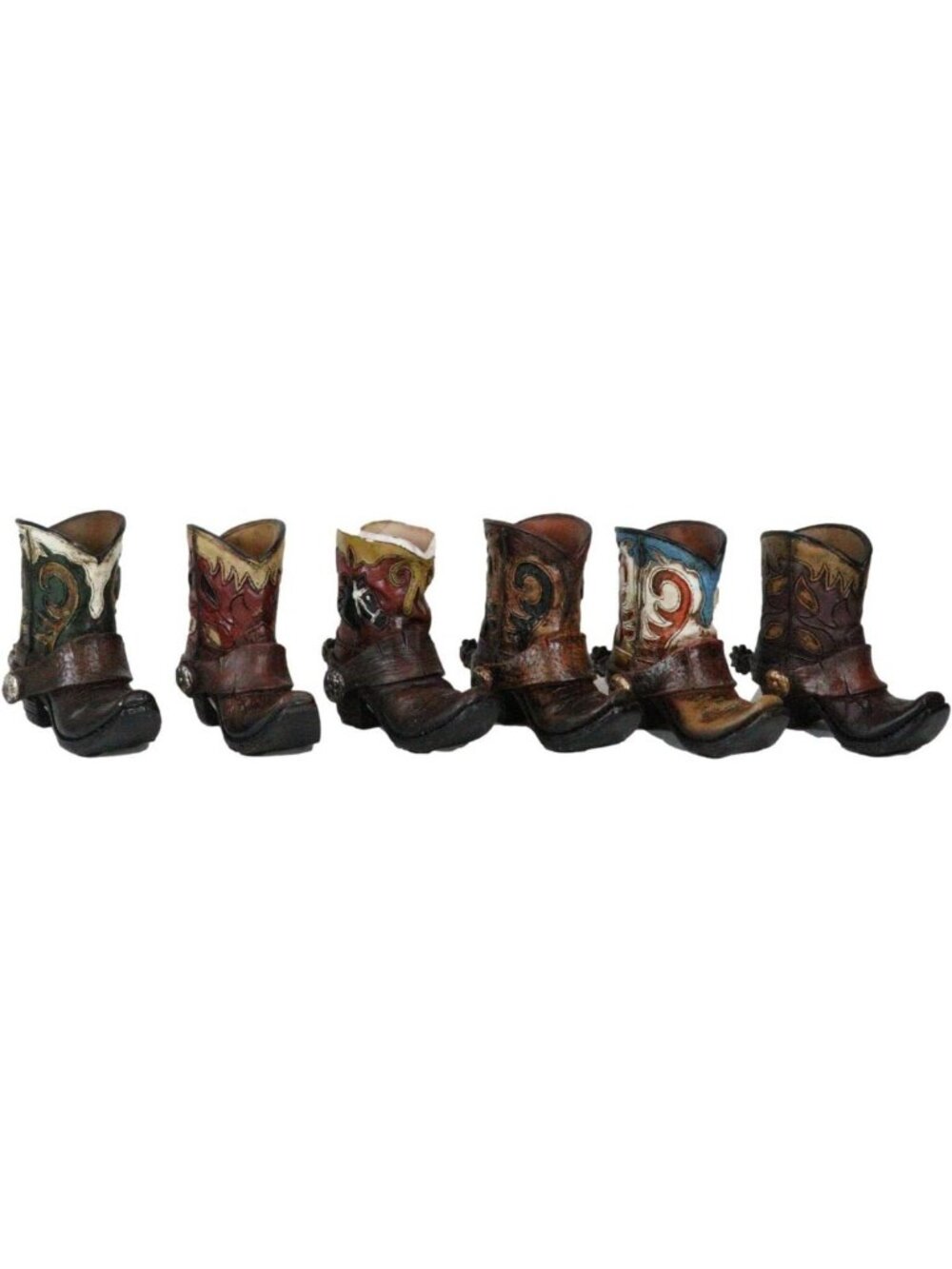 Colorful Vintage Cowboy Cowgirl Faux Leather Boot Toothpick Holders - Set of 6